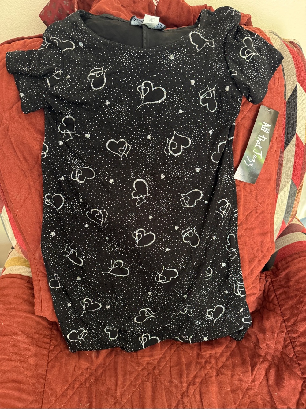 All that Jazz Black dress with White Heart Print